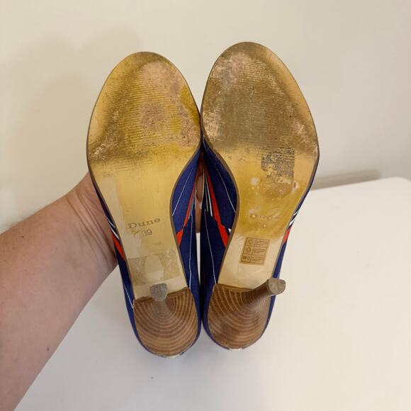 Dune Pump Heel Womens 8.5 Blue Striped Stiletto Slip On Retro Nautical Preppy - Picture 7 of 8